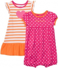 Carter's Girls 3-24 Months Dots and Stripes Romper and Dress Set (12 Months, Pink/Orange) Carter's Girls 3-24 Months Dots and Stripes Romper and Dress Set (12 Months, Pink/Orange)