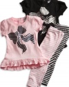 GUESS Kids Girls Top with Striped Leggings (12 - 24m), LIGHT PINK (18M)