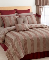 City style meets traditional distinction in the Hudson room in a bag, featuring everything you need to give your space a modern makeover in minutes. A striped jacquard in tones of gray and maroon create an inviting ambiance, while solid accents complete the look with polish. (Clearance) City style meets traditional distinction in the Hudson room in a bag, featuring everything you need to give your space a modern makeover in minutes. A striped jacquard in tones of gray and maroon create an inviting ambiance, while solid accents complete the look with polish. (Clearance)