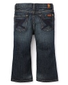 He'll relax into this classic jean, rendered in a medium wash, bootcut leg and contrast topstitching at the back pockets.