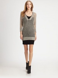 Semi-sheer layering piece with a plunging v-neck and plush finish. V-neckThree-quarter sleevesV-backLonger length hits below the hips57% wool/27% cotton/16% polyamideDry cleanImported of Italian fabricModel shown is 5'9 (176cm) wearing US size Small. Semi-sheer layering piece with a plunging v-neck and plush finish. V-neckThree-quarter sleevesV-backLonger length hits below the hips57% wool/27% cotton/16% polyamideDry cleanImported of Italian fabricModel shown is 5'9 (176cm) wearing US size Small.