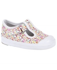 School her in the classics. She'll have timeless style with these darling t-strap Hello Kitty® Keds® shoes. School her in the classics. She'll have timeless style with these darling t-strap Hello Kitty® Keds® shoes.