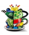 Prints charming. With the vivid colors and patterns of Brazilian pop artist Romero Britto, the Frog tea set reigns over contemporary settings in bold, graphic style.