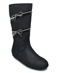 Sleek, soft style from KORS Michael Kors. The Mika is crafted in soft microsuede and adorned with wrap-around zip detail and bow accents. Sleek, soft style from KORS Michael Kors. The Mika is crafted in soft microsuede and adorned with wrap-around zip detail and bow accents.