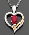 Say it from the heart with this beautiful pendant featuring round-cut ruby (1/2 ct. t.w.) and diamond accent set in 14k gold and sterling silver. Approximate length: 18 inches. Approximate drop: 3/4 inch.