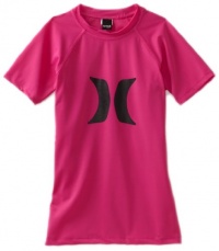 Hurley Girls 7-16 Horizon Rash Guard Short Sleeve Shirt, Pink, Small Hurley Girls 7-16 Horizon Rash Guard Short Sleeve Shirt, Pink, Small