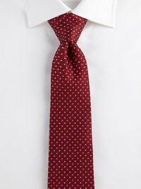 An incredibly handsome Italian silk design is adorned with tiny dots allover.SilkDry cleanMade in Italy An incredibly handsome Italian silk design is adorned with tiny dots allover.SilkDry cleanMade in Italy