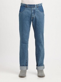 Straight-fit pant with heritage-inspired denim details with curved slash pockets and faux rear patch pockets finished in a casual, light-indigo wash for effortless style.Flat-front styleSide slash, back welt pocketsInseam, about 33CottonHand washMade in Italy Straight-fit pant with heritage-inspired denim details with curved slash pockets and faux rear patch pockets finished in a casual, light-indigo wash for effortless style.Flat-front styleSide slash, back welt pocketsInseam, about 33CottonHand washMade in Italy