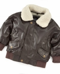 Set his cool-weather style points soaring with this cute faux-leather KC Collections jacket with removable faux-shearling collar. Set his cool-weather style points soaring with this cute faux-leather KC Collections jacket with removable faux-shearling collar.