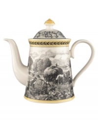 Audun's serving pieces coordinate with the yellow, black, and white mix-and-match dinnerware pattern. In Ferme, featuring a quaint French farm scene. Audun's serving pieces coordinate with the yellow, black, and white mix-and-match dinnerware pattern. In Ferme, featuring a quaint French farm scene.