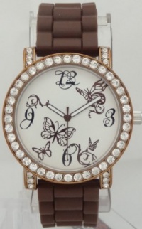 Mark Naimer Butterfly Brown Watch Rhinestone on Bezel Brown Case N Silicon Rubber Band