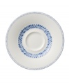 Vintage charm meets modern durability in the Farmhouse Touch tea saucer, featuring cornflower-blue laurels and bands in premium porcelain from Villeroy & Boch.