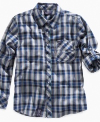 Style out in the field. This plaid shirt from LRG has subtle color accents to give him a modern style. Style out in the field. This plaid shirt from LRG has subtle color accents to give him a modern style.
