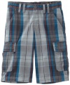 Timberland Boys 8-20 Big Plaid Cargo Short, Gray, 14