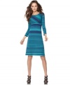 Geometric stripes add a graphic appeal that accents all the right places on this BCBGMAXAZRIA dress -- a back cutout ups the flirt factor!