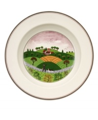 A hunter and his hound dog follow tracks up and down the hillside on this Design Naif rim soup bowl, featuring premium Villeroy & Boch porcelain. A hunter and his hound dog follow tracks up and down the hillside on this Design Naif rim soup bowl, featuring premium Villeroy & Boch porcelain.