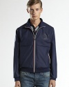 Techno nylon jacket with double G print.Blue/red detailsZipper closure100% polyesterDry cleanMade in Italy