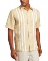 Cubavera Men's Short Sleeve Panel Stripe with Argyle Embroidery Detail