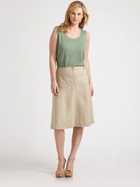 Slip into this lightweight skirt with its curve-flattering silhouette and classic trouser details like belt loops and back welt pockets. Button closureZip flyBelt loopsFront patch pocketsBack welt pocketsFully linedAbout 26 longLinenMachine washImported Slip into this lightweight skirt with its curve-flattering silhouette and classic trouser details like belt loops and back welt pockets. Button closureZip flyBelt loopsFront patch pocketsBack welt pocketsFully linedAbout 26 longLinenMachine washImported