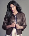 Layer your fall favorites with Jones New York Collection's plus size faux leather jacket-- it's a must-get for the season!
