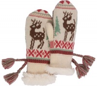 MUK LUKS Girls' Scandinavian Fur Lined Tassel Mittens,Ivory/Wintergreen MUK LUKS Girls' Scandinavian Fur Lined Tassel Mittens,Ivory/Wintergreen