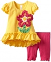 Love U Lots Baby-Girls Infant Cancan Tunic with Ruffle Flower Set Mid-Calf Capri, Daffodil, 18 Months