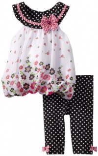 Nannette Baby-girls Infant 2 Piece Floral Tunic Polka Dot Legging Set, Black, 24 Months