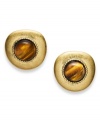 Lauren Ralph Lauren's button earrings are an example of a modern yet classically chic style. Embellished with tiger's eye cabochon crystals. Clip-on backing for non-pierced ears. Crafted in antique 14k gold-plated mixed metal. Approximate diameter: 3/4 inch.