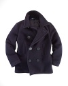 The essential pea coat in luxuriously soft wool is classically rendered for a timeless appeal.