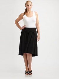 A stretch supima cotton design with a comfortable, fold-over waistband, subtle gathered details and a fashion-forward high-low hem.Fold-over waistbandPull-on styleHigh-low hemAbout 27 long47% supima cotton/47% micro modal/6% spandex Machine washMade in USA A stretch supima cotton design with a comfortable, fold-over waistband, subtle gathered details and a fashion-forward high-low hem.Fold-over waistbandPull-on styleHigh-low hemAbout 27 long47% supima cotton/47% micro modal/6% spandex Machine washMade in USA