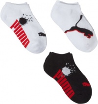 Puma Socks - United Legwear Boys 2-7 No Show 3 Pack Socks, White/Black, 6-7.5