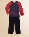 Raglan sleeves and contrast stripes make this easy tee a sporty favorite.CrewneckFront buttonsLong sleeves45% cotton/45% modal/10% polyesterMachine washImported Please note: Number of buttons may vary depending on size ordered. 