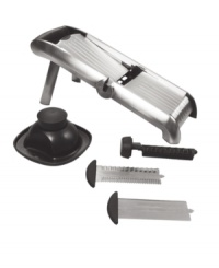 Cut out for the creative chef! Make straight, crinkle or waffle slices in a wide range of thicknesses with this professional mandoline. Hardened stainless steel blades take on all kinds of foods with ease and are kept hidden during use for the greatest safety. Lifetime warranty. Cut out for the creative chef! Make straight, crinkle or waffle slices in a wide range of thicknesses with this professional mandoline. Hardened stainless steel blades take on all kinds of foods with ease and are kept hidden during use for the greatest safety. Lifetime warranty.