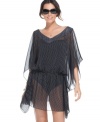 In a polka dot print, this Jones New York chiffon tunic is a stylish cover up for seaside-chic!