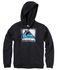 Dark side of the moon. Even when the sun's gone down, he'll stay warm and comfortable in this Quiksilver hoodie, with deluxe Sherpa lining. Dark side of the moon. Even when the sun's gone down, he'll stay warm and comfortable in this Quiksilver hoodie, with deluxe Sherpa lining.