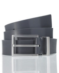 Calvin Klein offers a smooth and sleek approach to accessorizing with the clean design of this matte leather belt. Calvin Klein offers a smooth and sleek approach to accessorizing with the clean design of this matte leather belt.