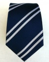 100% Silk Woven Skinny Navy Striped Tie