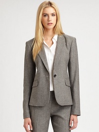 The impeccably-tailored blazer-the staple of any wardrobe-sleek and fitted for a modern silhouette.Notch collarLong sleevesChest pocketSingle button closureFlap pocketsVented back flapAbout 23 from shoulder to hem31% wool/26% viscose/25% cotton/10% polyester/6% polyamide/2% elastaneDry cleanMade in USA of Italian fabricModel shown is 5'10 (177cm) wearing US size 4.