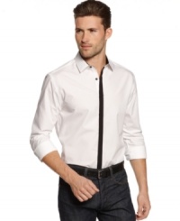 Quick contrast puts this solid shirt from Alfani RED in a category that's beyond basic.