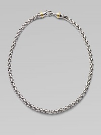 From the Silver Classics Collection. A striking chain in a woven wheat pattern of sterling silver manages to be at once graceful and bold, with 14k gold accents near the clasp. Sterling silver and 14k yellow gold Length, about 16 Lobster clasp Made in USA