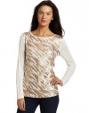 Jones New York Women's Long Sleeve Boat Neck Knit Shirt with Sequins