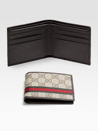 Classic billfold in GG plus fabric with signature web detail.Two billfold compartmentsSix card slotsLeather4W x 3½HMade in Italy