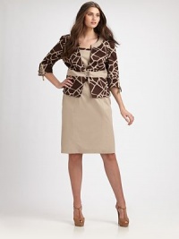 A relaxed fit, an exotic giraffe print, waist-accentuating detail and stylish three-quarter sleeves combine perfectly to create this unique design. Round neckThree-quarter sleevesLace-up detail on cuffsButton closureSolid trimAbout 21 from shoulder to hem96% cotton/4% elastaneDry cleanMade in Italy A relaxed fit, an exotic giraffe print, waist-accentuating detail and stylish three-quarter sleeves combine perfectly to create this unique design. Round neckThree-quarter sleevesLace-up detail on cuffsButton closureSolid trimAbout 21 from shoulder to hem96% cotton/4% elastaneDry cleanMade in Italy