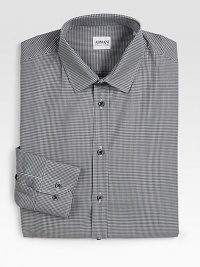 A modern look in slim-fitting Italain cotton, finished with a small collar and classic gingham checks. Buttonfront Small collar Italian cotton Dry clean Imported A modern look in slim-fitting Italain cotton, finished with a small collar and classic gingham checks. Buttonfront Small collar Italian cotton Dry clean Imported