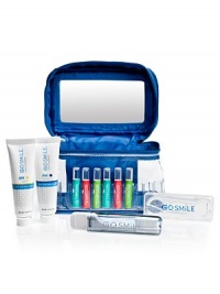 The perfectly portable way to keep your smile white. Convenient kit includes a train case with built-in mirror (6½L) containing six assorted Touch Up® ampules (.02fl/.59 ml each), travel-sized tubes of AM and PM Toothpaste (1oz/28g each), a travel toothbrush and a case of floss picks. Your smile will be white and healthy, in any time zone! The perfectly portable way to keep your smile white. Convenient kit includes a train case with built-in mirror (6½L) containing six assorted Touch Up® ampules (.02fl/.59 ml each), travel-sized tubes of AM and PM Toothpaste (1oz/28g each), a travel toothbrush and a case of floss picks. Your smile will be white and healthy, in any time zone!