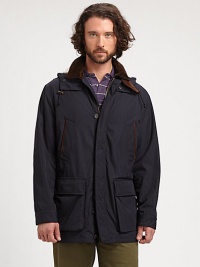 A vintage-inspired style accented with suede piping and corduroy details.Detachable snap-off hood with full liningFront zipper with buttoned storm placketCorduroy collar with detachable tabVented shoulders for mobilityCorduroy-lined barrel cuffsWelt chest pockets with suede pipingSnap pockets with corduroy liningInside drawstringAbout 33 from shoulder to hemCotton liningPolyesterDry cleanImported A vintage-inspired style accented with suede piping and corduroy details.Detachable snap-off hood with full liningFront zipper with buttoned storm placketCorduroy collar with detachable tabVented shoulders for mobilityCorduroy-lined barrel cuffsWelt chest pockets with suede pipingSnap pockets with corduroy liningInside drawstringAbout 33 from shoulder to hemCotton liningPolyesterDry cleanImported