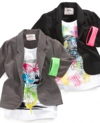 A match made in style heaven. Let Beautees take all the guesswork out of dressing with their cleverly attached blazer and t-shirt combo. A match made in style heaven. Let Beautees take all the guesswork out of dressing with their cleverly attached blazer and t-shirt combo.