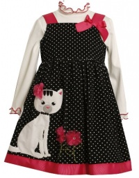 Bonnie Jean Girls 2-6X Dot With Cat Applique Jumper Bonnie Jean Girls 2-6X Dot With Cat Applique Jumper