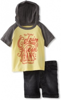 Calvin Klein Baby-Boys Infant Hooded Tee with Shorts, Gray/Yellow, 12 Months Calvin Klein Baby-Boys Infant Hooded Tee with Shorts, Gray/Yellow, 12 Months