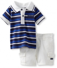Calvin Klein Baby-Boys Newborn Stripes Polo With Cargo Short, Blue, 0-3 Months Calvin Klein Baby-Boys Newborn Stripes Polo With Cargo Short, Blue, 0-3 Months